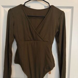 Olive Green Long Sleeve Tummy Control Bodysuit